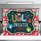 Lofaris Red Green Ugly Sweater Party Kids Christmas Backdrop